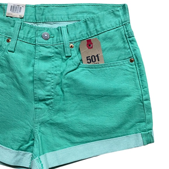 Levi’s 501 Cuff Shorts Mid Rise Green Waist 30 NWT - Picture 2 of 8